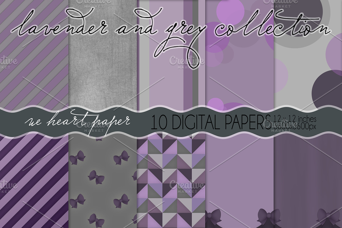 Lavender and Grey Digital Papers in Patterns - product preview 8