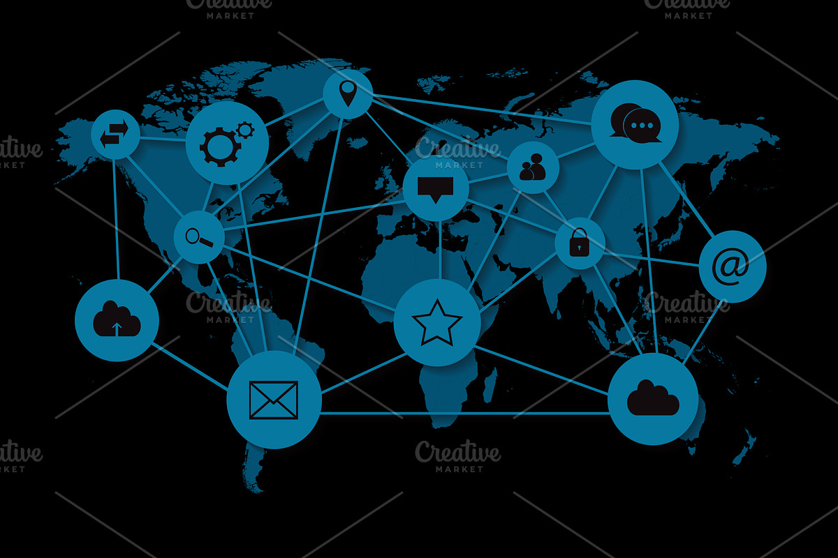 World map with social media icons in Graphics - product preview 8