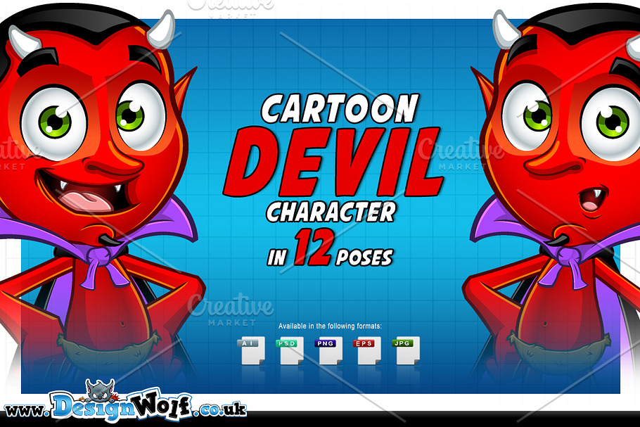 Cartoon Devil Character in 12 Poses