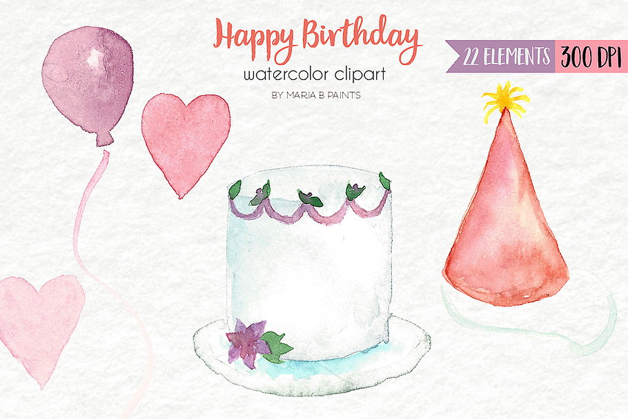 Watercolor Clip Art - Happy Birthday