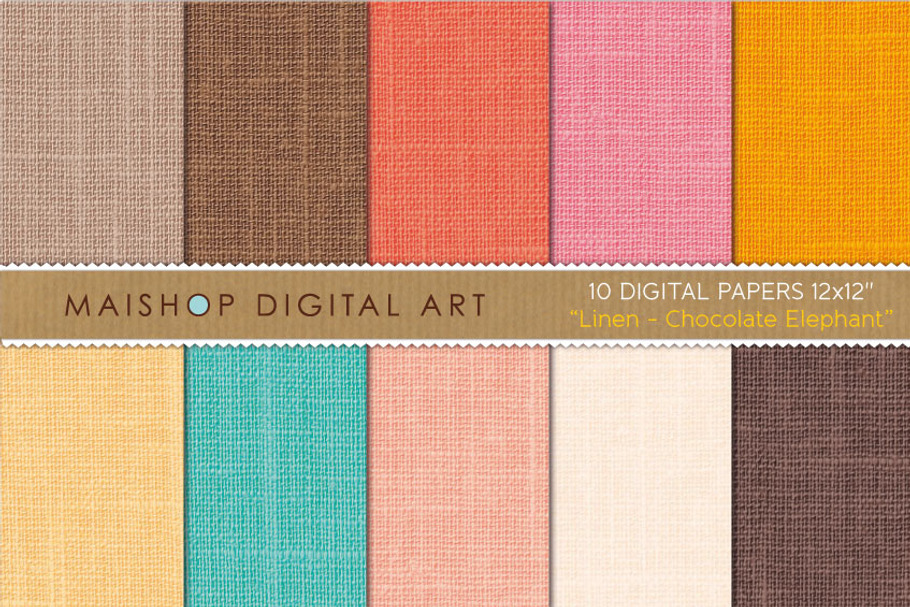 Digital Paper Linen Choco. Elephant