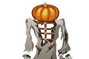 Scarecrow with pumpkin and coffin