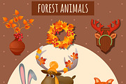 Forest animals in warm clothes