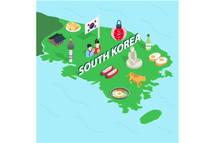 South Korea map, isometric 3d style in Illustrations - product preview 8