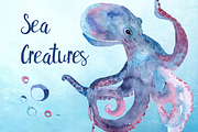 Watercolor Sea Creatures Clipart Set