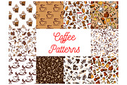 Coffee drinks seamless patterns set