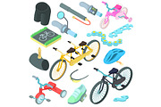 Biking icons set, cartoon style