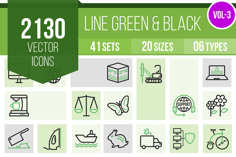 2130 Line Green & Black Icons (V3) in Graphics - product preview 8