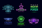 Neon light gambling emblems