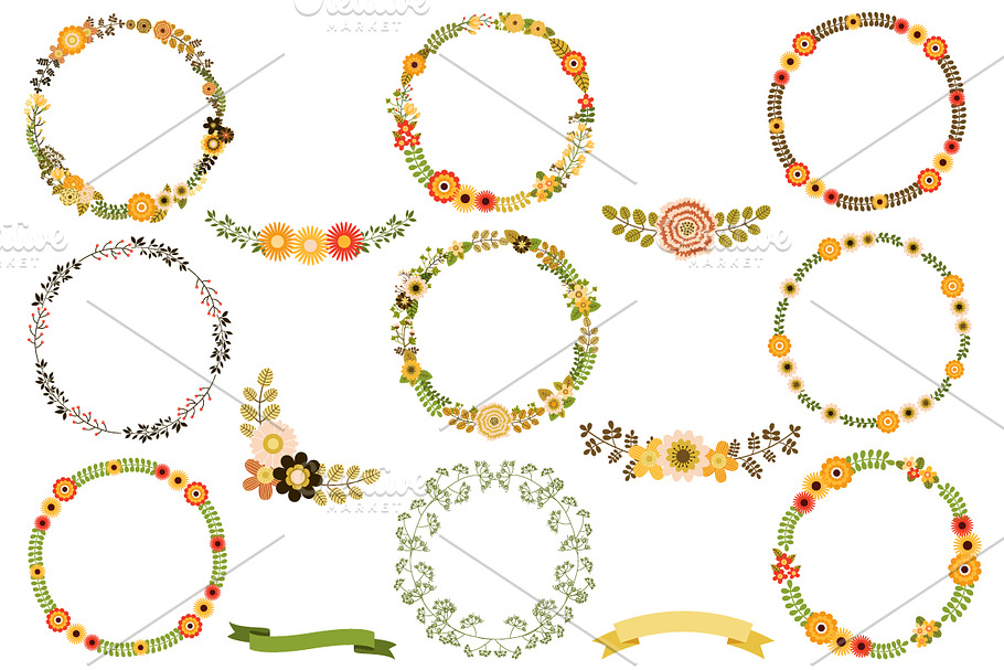 Flower wreaths clip art set in Illustrations - product preview 8