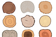 Wood slice texture vector set