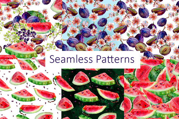 Set of watercolor fruits and flowers in Illustrations - product preview 3