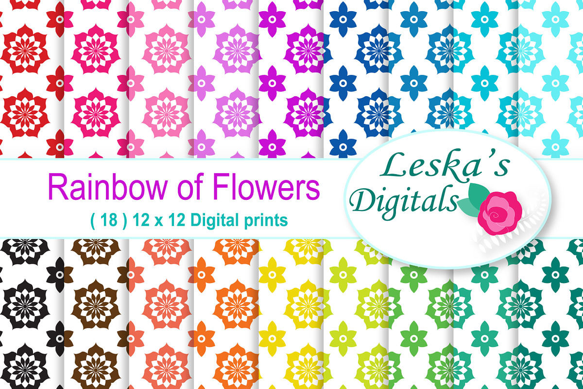Rainbow Floral Digital Paper in Patterns - product preview 8
