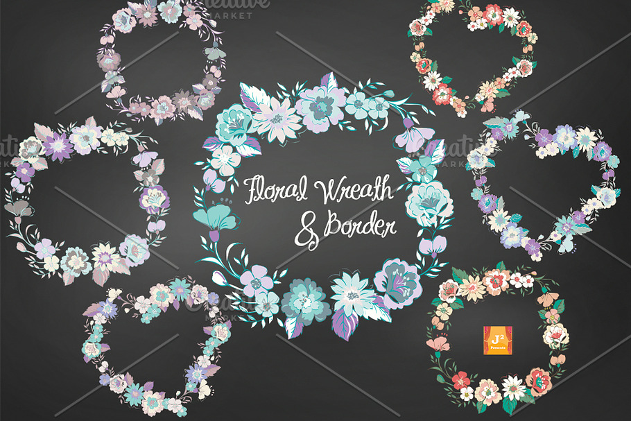 Floral Wreath & Border Clip Arts in Illustrations - product preview 8