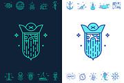 Set of cute nautical icons