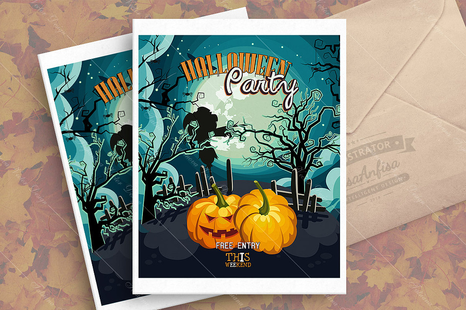 Halloween vector greeting card in Illustrations - product preview 8