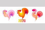 New Year roosters set.