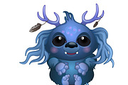 Smiling blue monster with horns