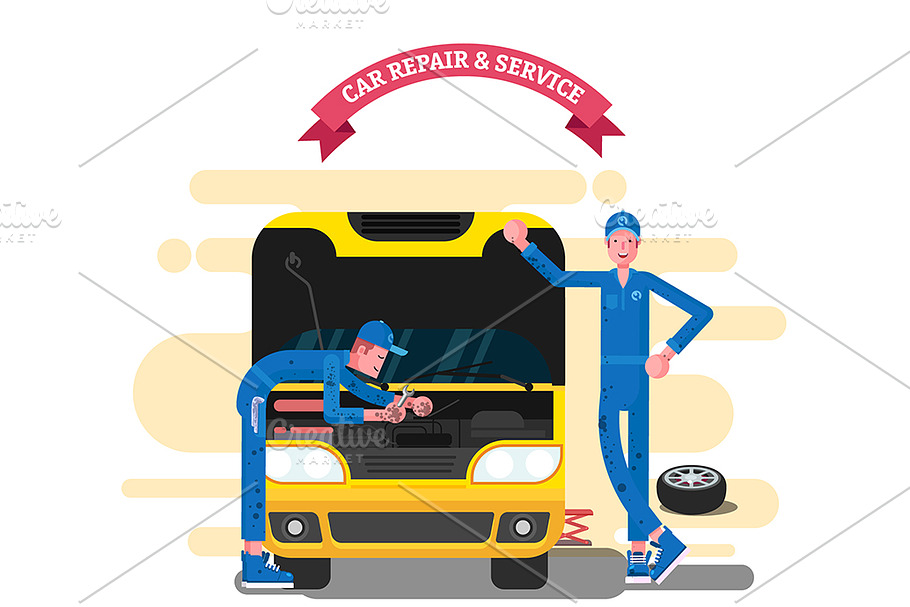 Car repair and service in Illustrations - product preview 8