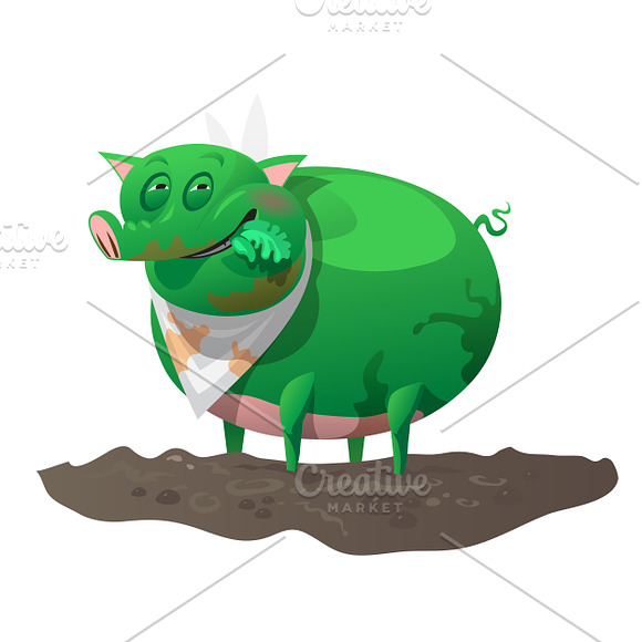 Green pig mutant, cartoon character  in Illustrations - product preview 1