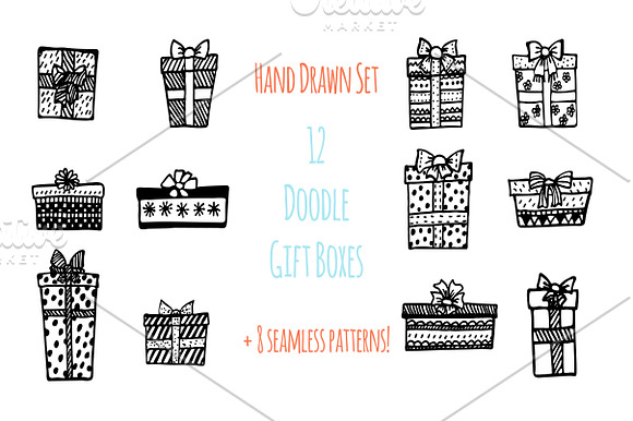 Doodle gift boxes set + 8 patterns in Illustrations - product preview 1