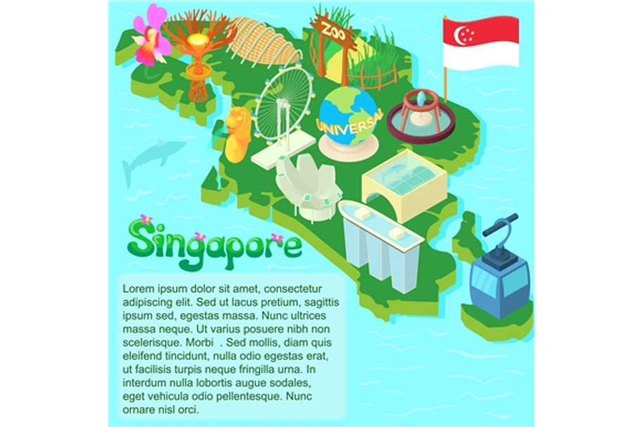 Singapore map, cartoon style in Illustrations - product preview 8