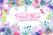 Sweet Blue Watercolor Floral clipart