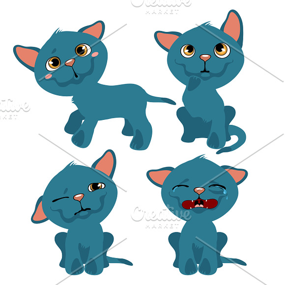 Blue cartoon kitten, cat animation  in Illustrations - product preview 3