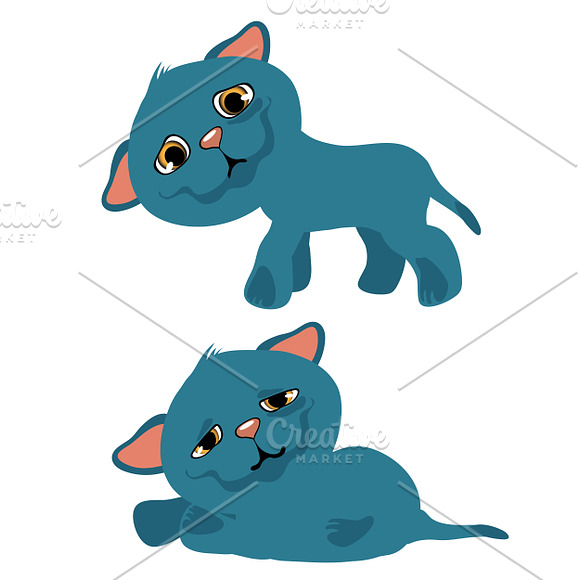 Blue cartoon kitten, cat animation  in Illustrations - product preview 4