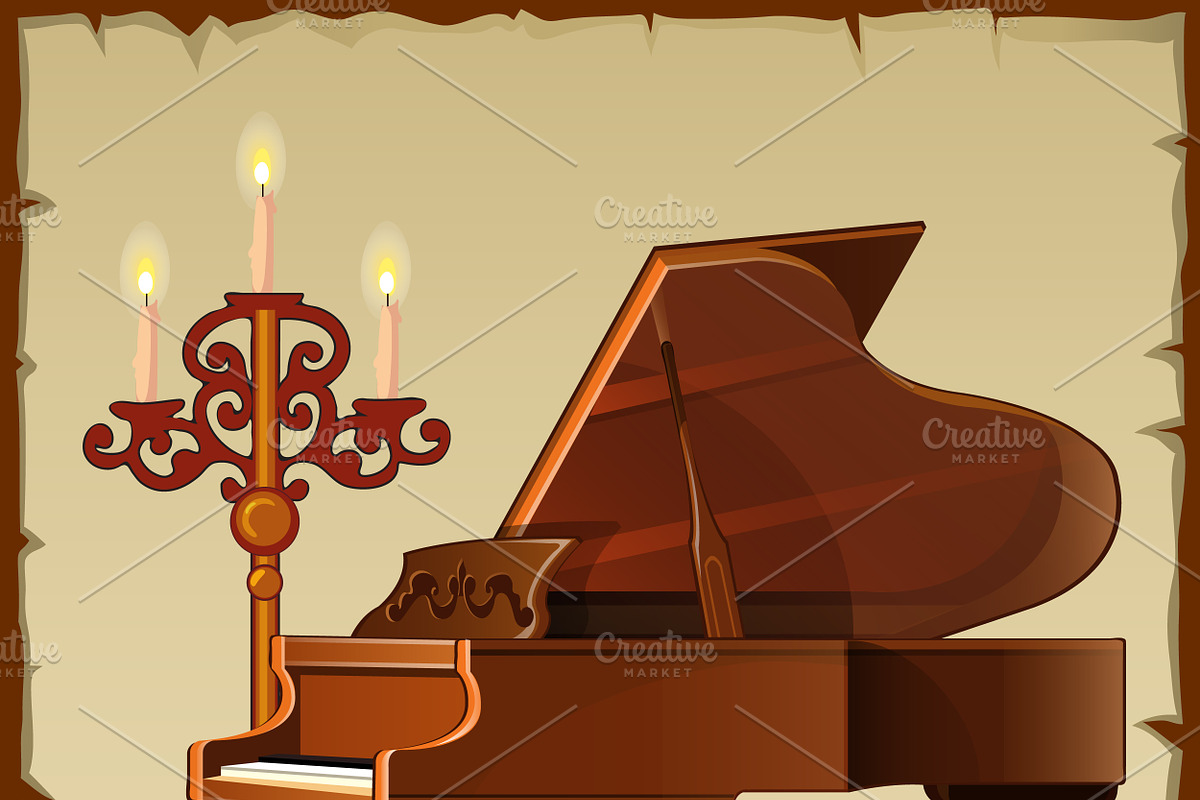 Antique piano with candlestick in Illustrations - product preview 8