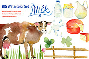Farm. Cow & milk. Big Watercolor Set
