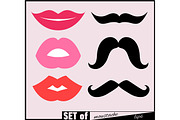 Set of lips and mustaches.