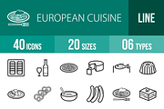 40 European Cuisine Line Icons