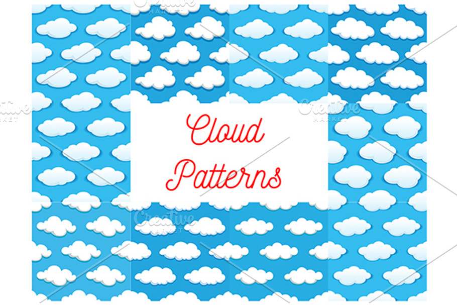 Cartoon pattern clouds in blue sky in Patterns - product preview 8