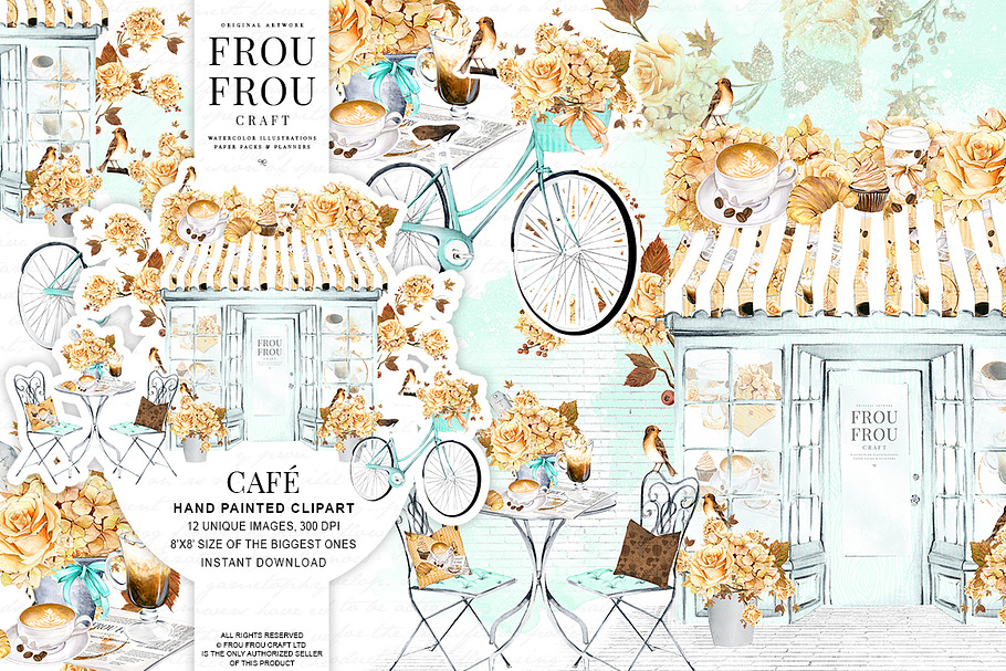 Watercolor Coffee Paris Cafe Clipart in Illustrations - product preview 8