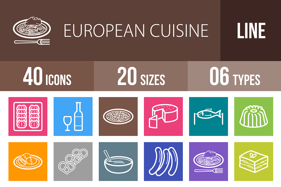 40 Cuisine Line Multicolor Icons in Graphics - product preview 8