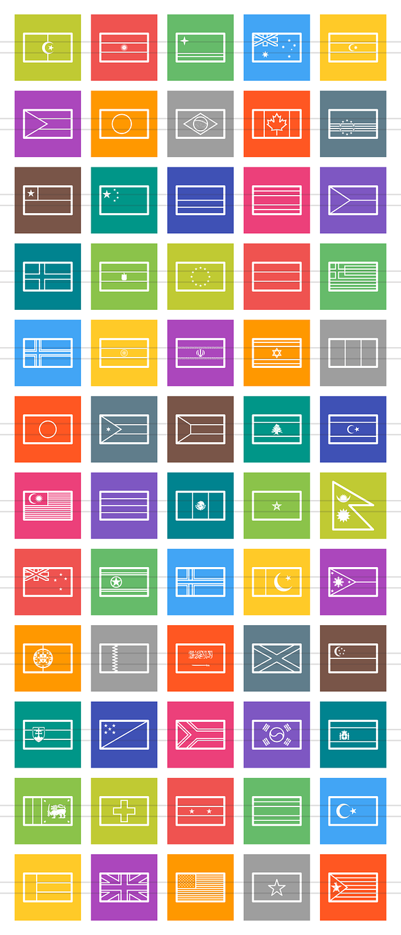 60 Flags Line Multicolor Icons in Graphics - product preview 1