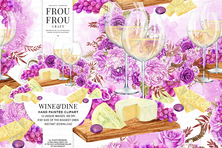 Watercolor Wine Valentine Clipart in Illustrations - product preview 8