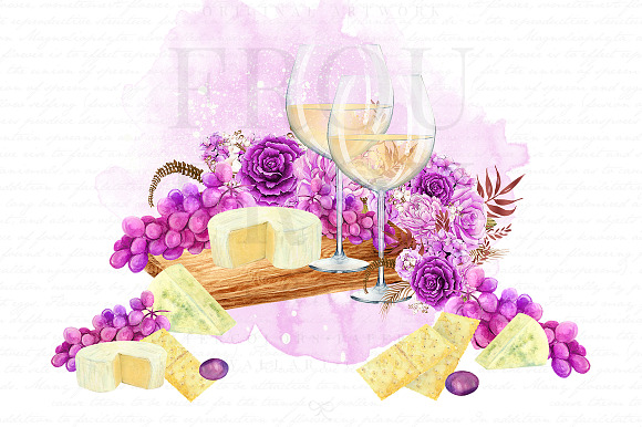 Watercolor Wine Valentine Clipart in Illustrations - product preview 1