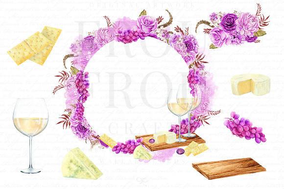 Watercolor Wine Valentine Clipart in Illustrations - product preview 2