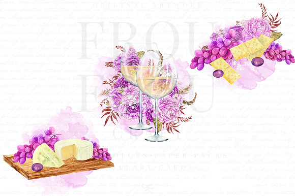 Watercolor Wine Valentine Clipart in Illustrations - product preview 3