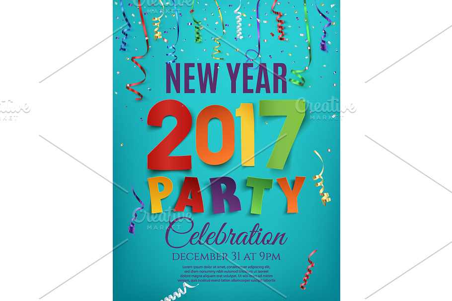 New Year 2017 party poster. in Illustrations - product preview 8