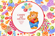 watercolor candy and Teddy bear