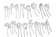Set of hands in many gesture