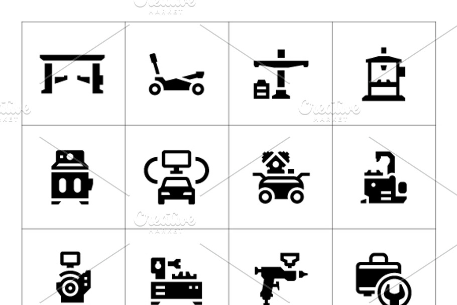 Set icons of car service equipment in Graphics - product preview 8