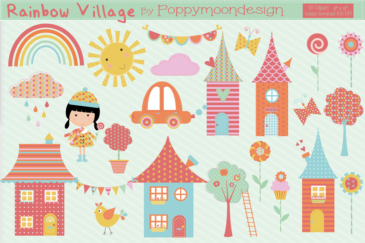 Rainbow village in Illustrations - product preview 8