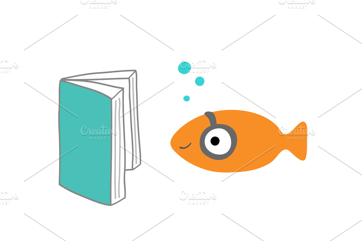 Fish reading a book in Illustrations - product preview 8