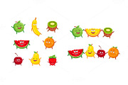 Funny fruits characters cartoon set