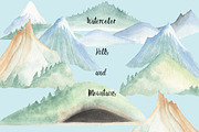 Watercolor mountains and hills