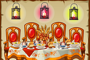 Ceremonial festive table with food